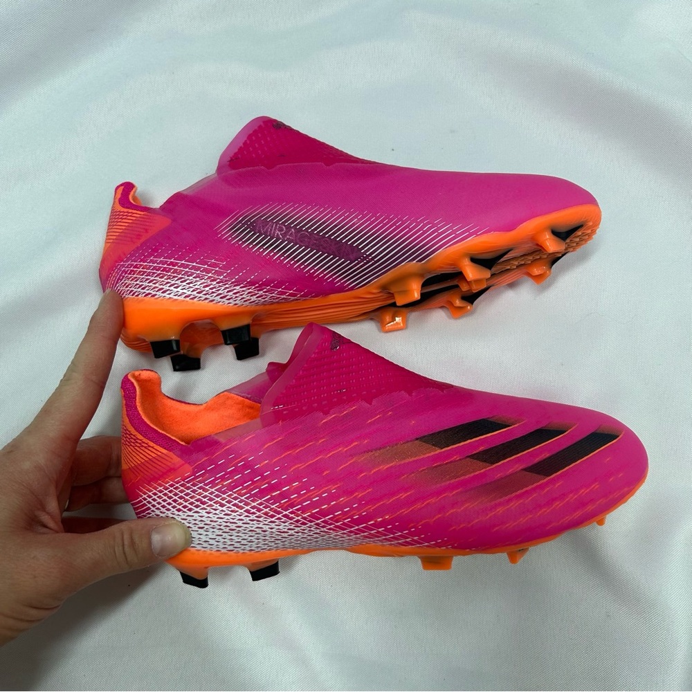 NWOT Adidas X Ghosted Junior FG Soccer Cleats Laceless Pink Kids Girls Size 4 - Picture 7 of 9
